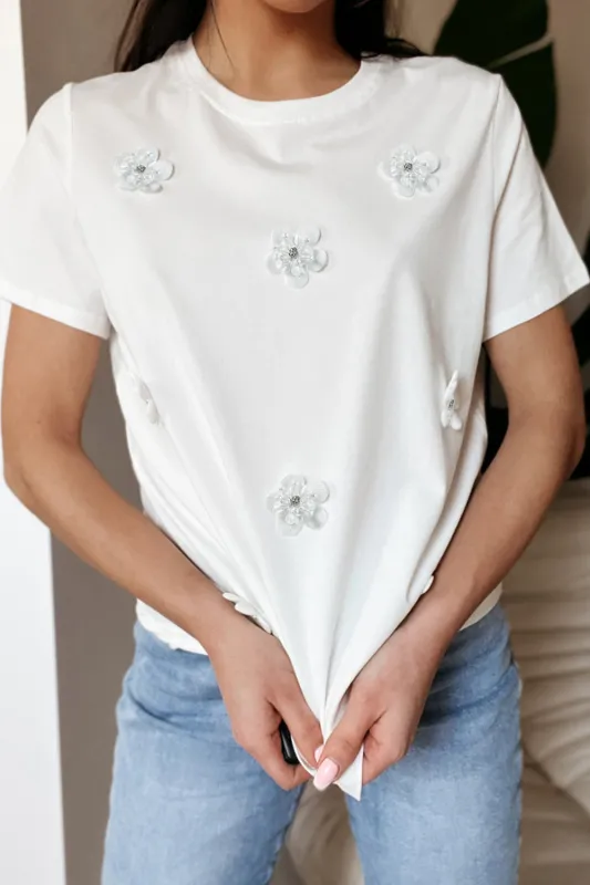 Flower Round Neck Short Sleeve T-Shirt sold by Charming Charlie
