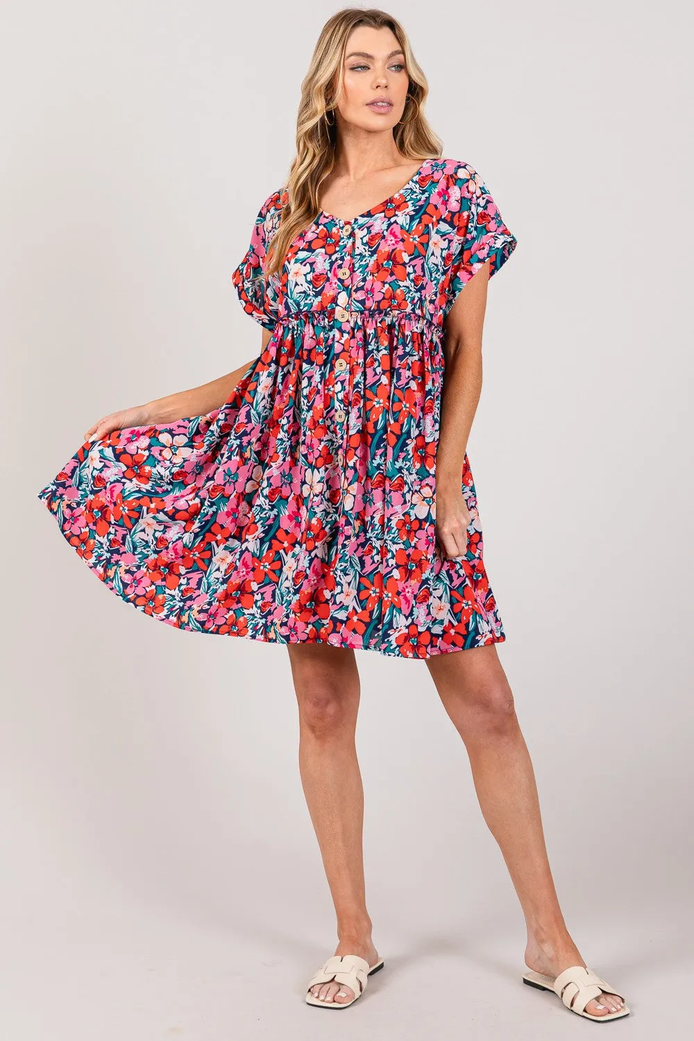 SAGE + FIG Floral Button Down Short Sleeve Mini Dress sold by Charming Charlie product image thumbnail 4