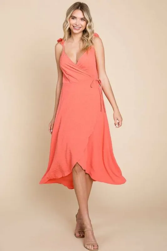 Culture Code Ruffle Detail Surplice Wrap Slip Dress sold by Charming Charlie