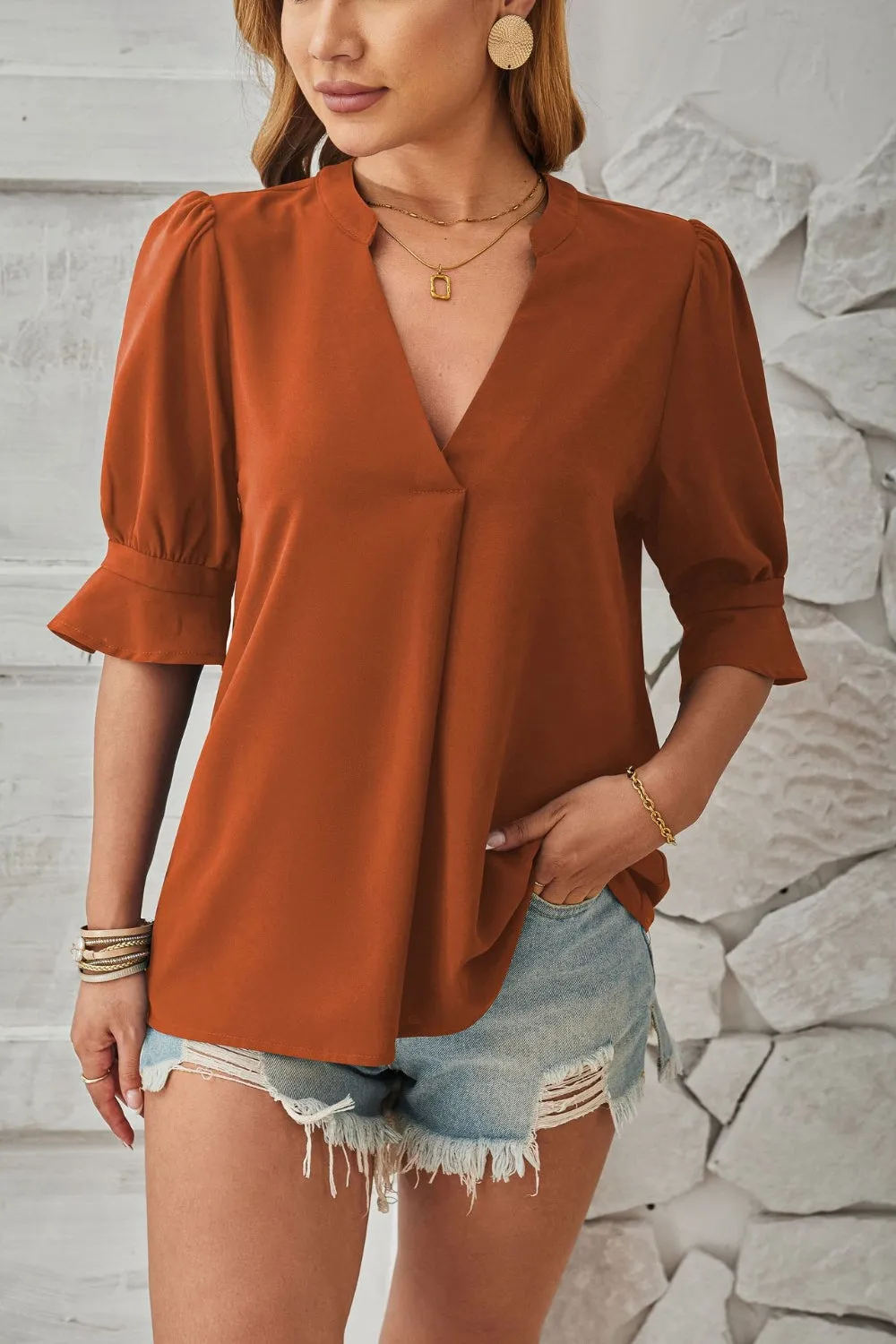 Notched Half Sleeve Blouse sold by Charming Charlie product image thumbnail 4