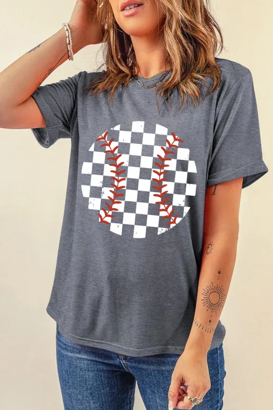 Checkered Graphic Round Neck Short Sleeve T-Shirt sold by Charming Charlie