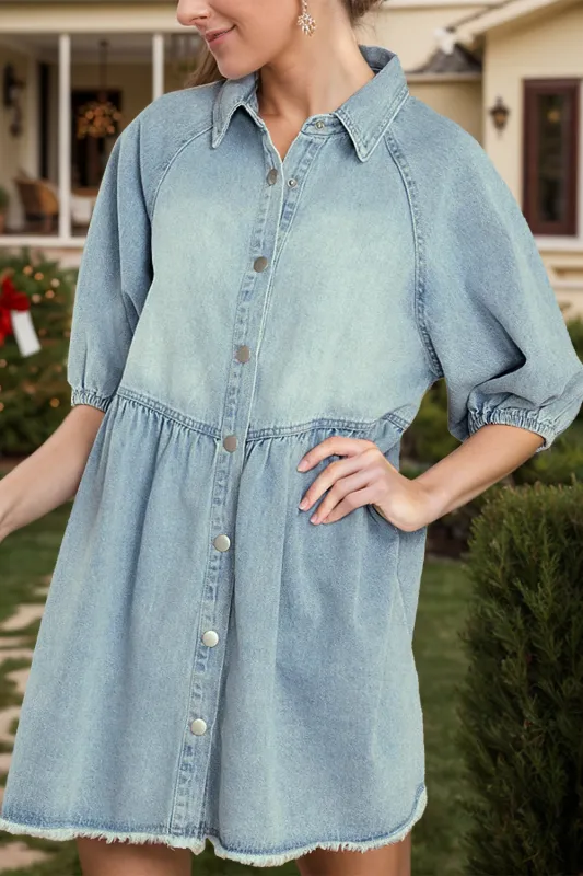 Raw Hem Snap Down Half Sleeve Denim Dress sold by Charming Charlie