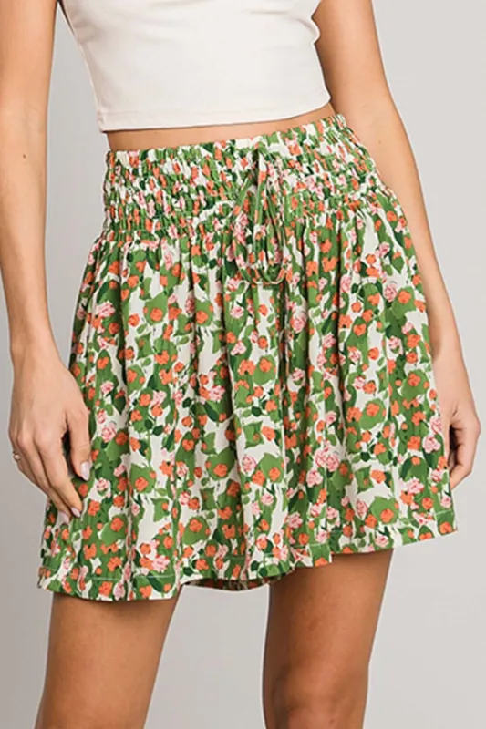 Cotton Bleu by Nu Label Floral Printed Smocked Waist Skorts sold by Charming Charlie