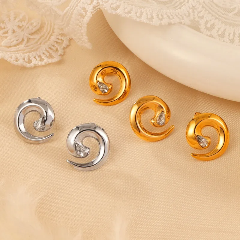 Titanium Steel Zircon Spiral Shape Earrings sold by Charming Charlie