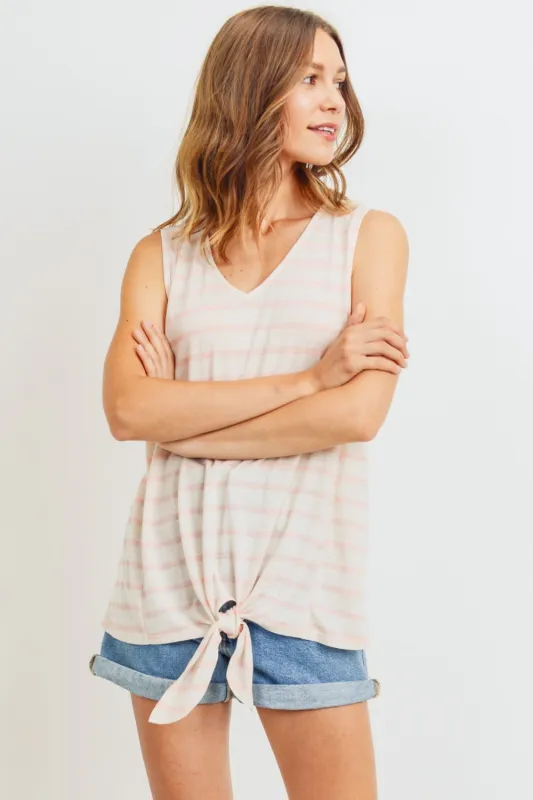 Cotton Bleu by Nu Label Sleeveless Front Tie Striped Top sold by Charming Charlie
