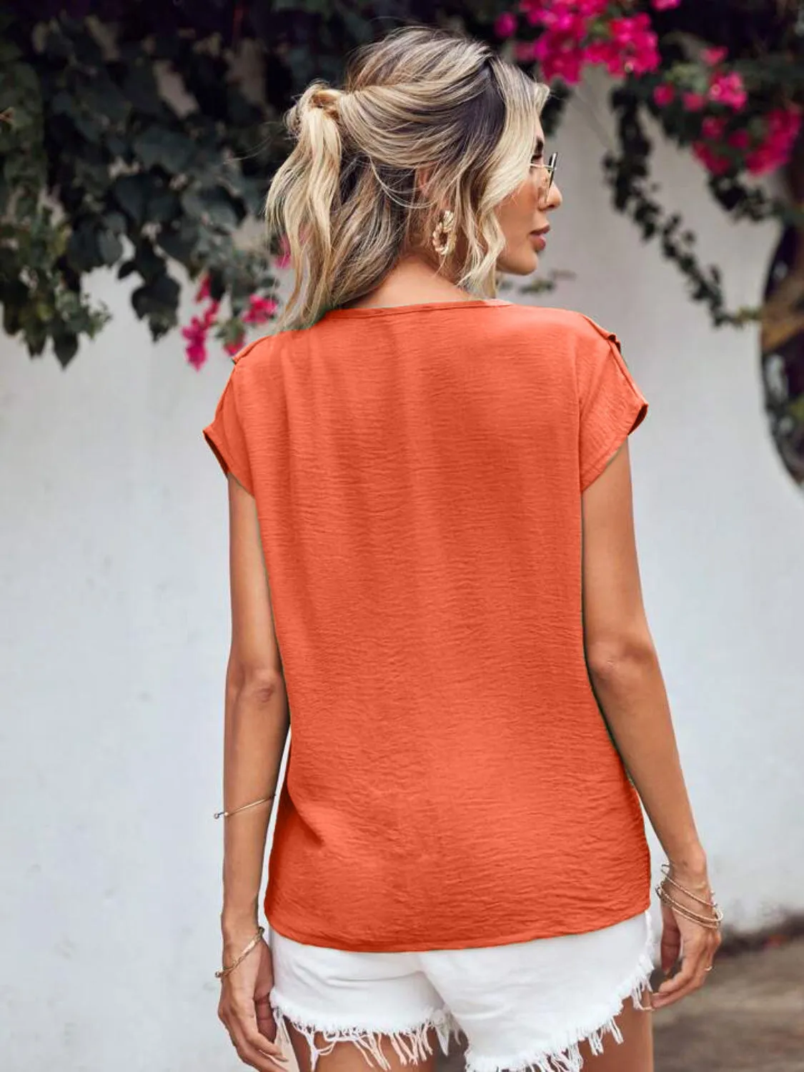 Ruffled V-Neck Short Sleeve Blouse sold by Charming Charlie product image thumbnail 2