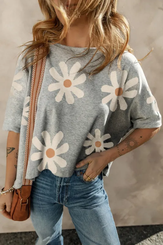 Flower Round Neck Half Sleeve T-Shirt sold by Charming Charlie