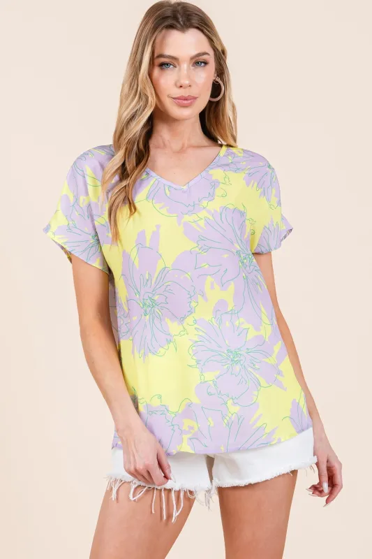 BOMBOM Floral Short Sleeve T-Shirt sold by Charming Charlie
