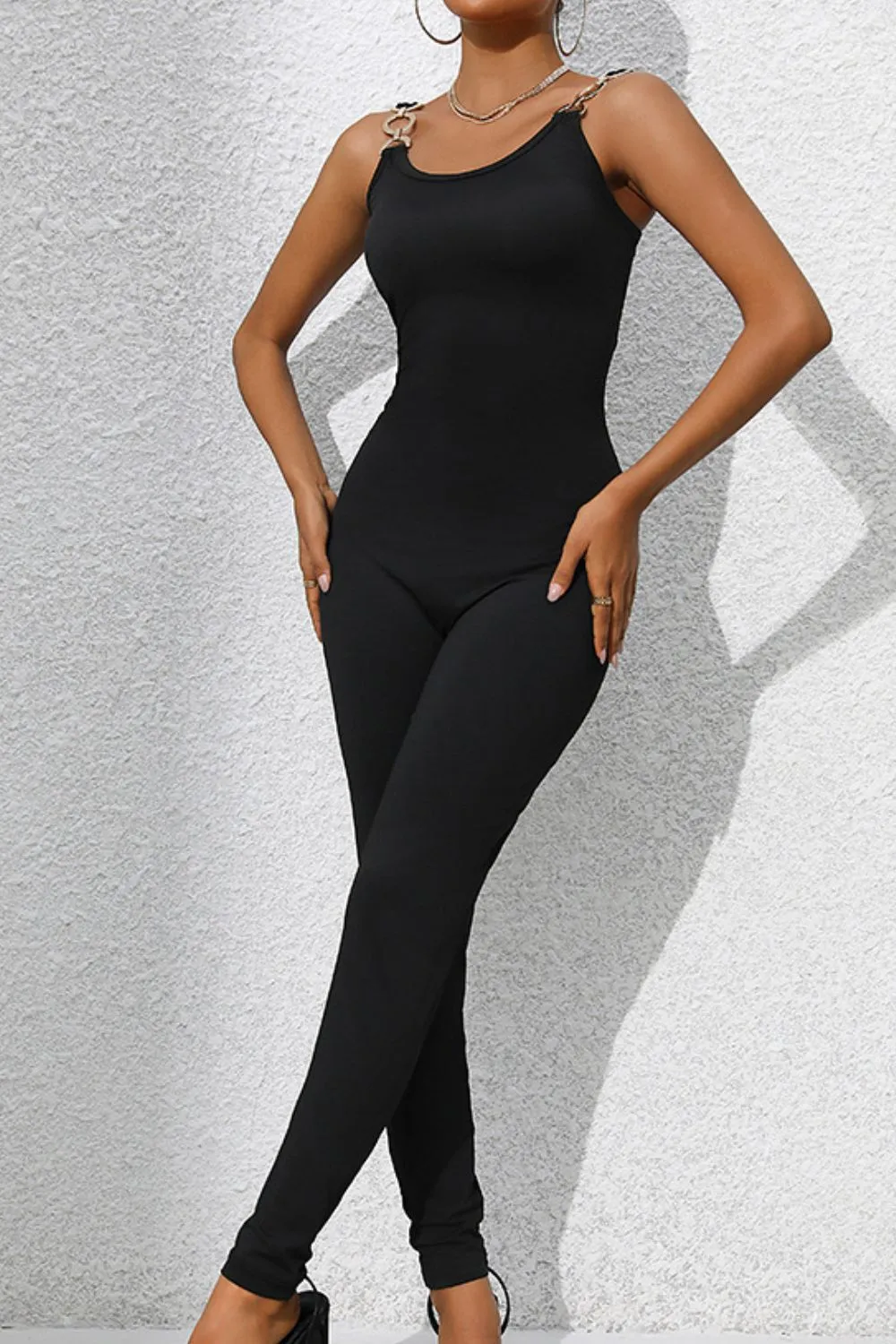Scoop Neck Wide Strap Skinny Jumpsuit sold by Charming Charlie product image thumbnail 3