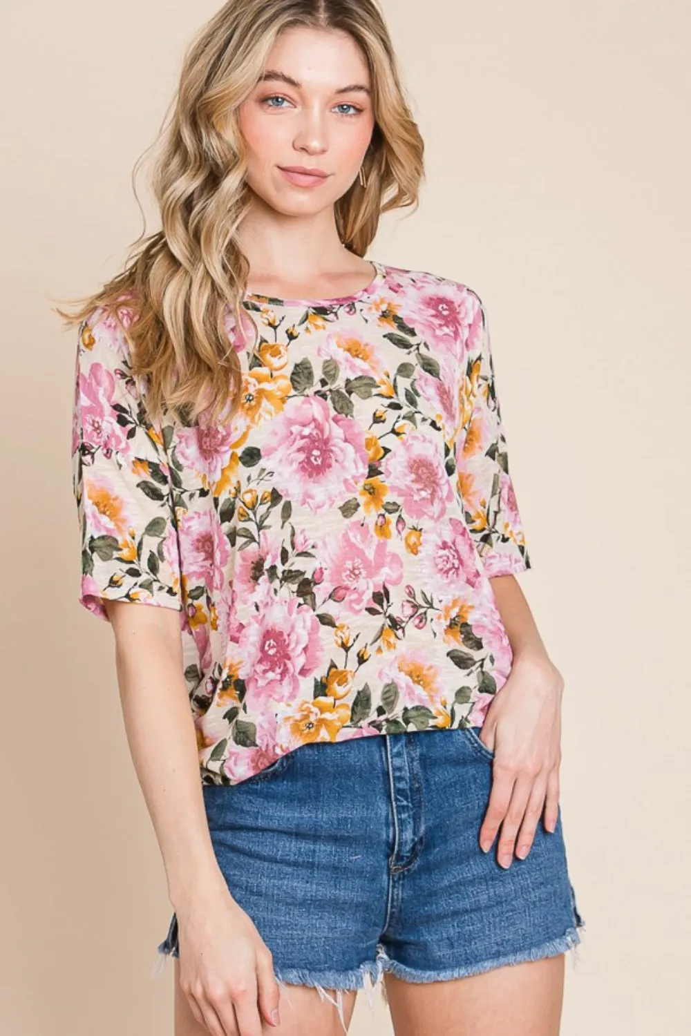 BOMBOM Floral Round Neck T-Shirt sold by Charming Charlie product image thumbnail 4