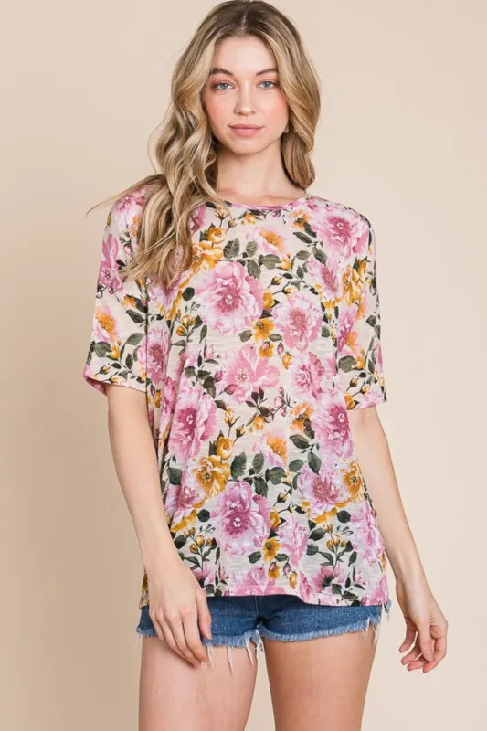 BOMBOM Floral Round Neck T-Shirt sold by Charming Charlie