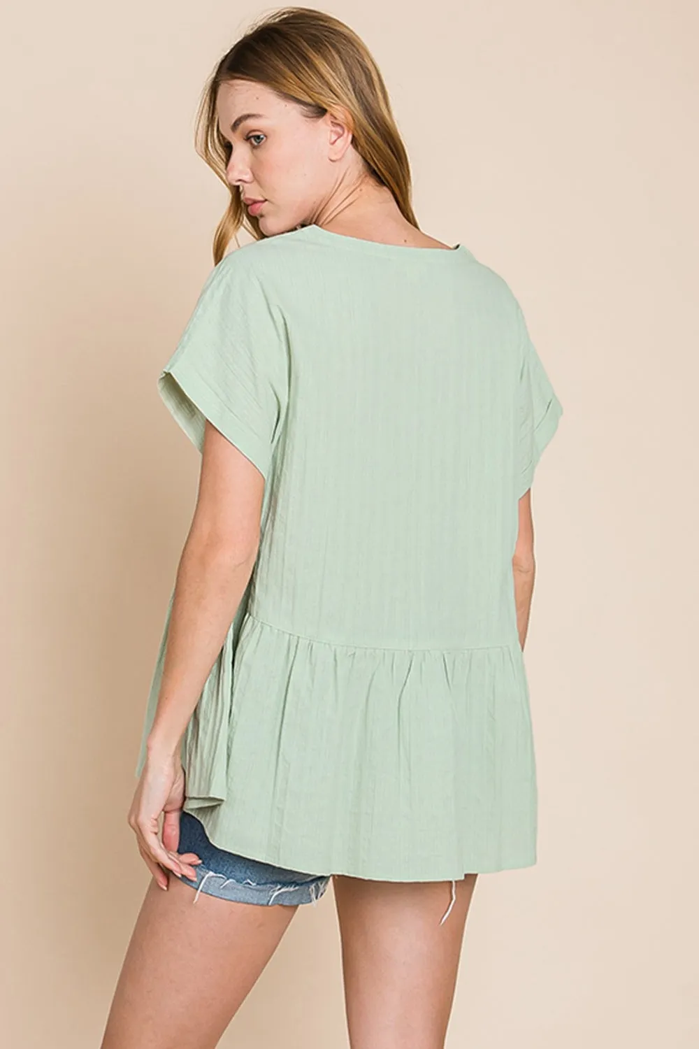 Cotton Bleu by Nu Lab Ruched Notched Short Sleeve Blouse sold by Charming Charlie product image thumbnail 2
