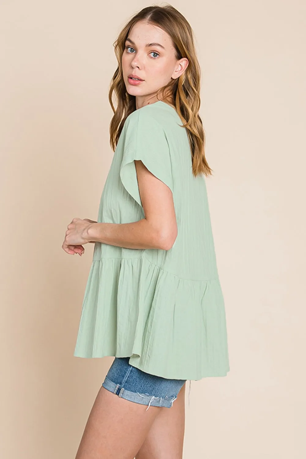 Cotton Bleu by Nu Lab Ruched Notched Short Sleeve Blouse sold by Charming Charlie product image thumbnail 3