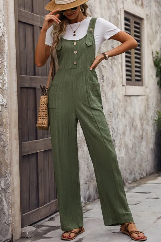 Textured Pocketed Wide Strap Overalls sold by Charming Charlie