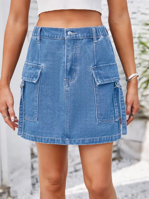 Pocketed Buttoned Denim Skirt sold by Charming Charlie