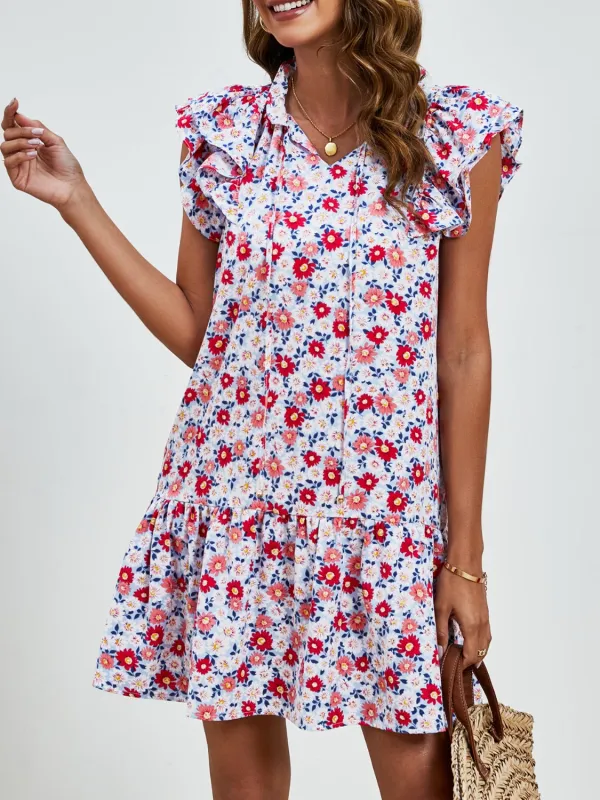 Tied Floral Cap Sleeve Mini Dress sold by Charming Charlie