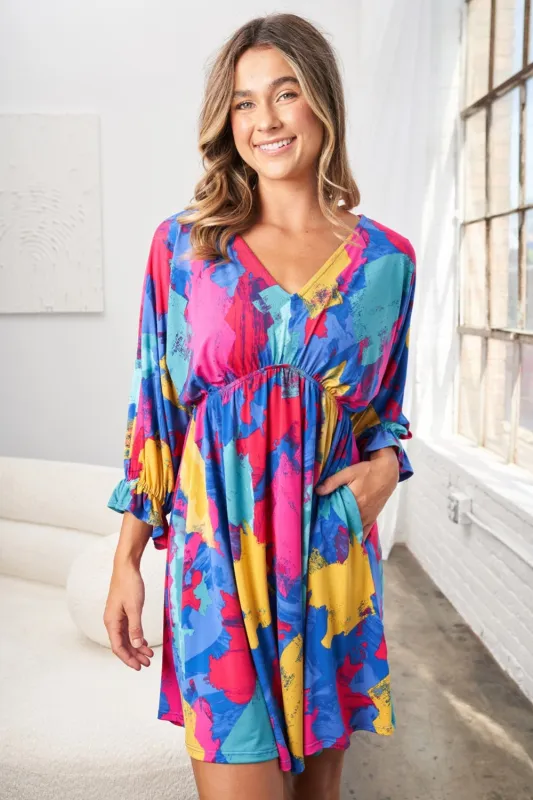 White Birch Full Size Printed V-Neck Mini Dress sold by Charming Charlie