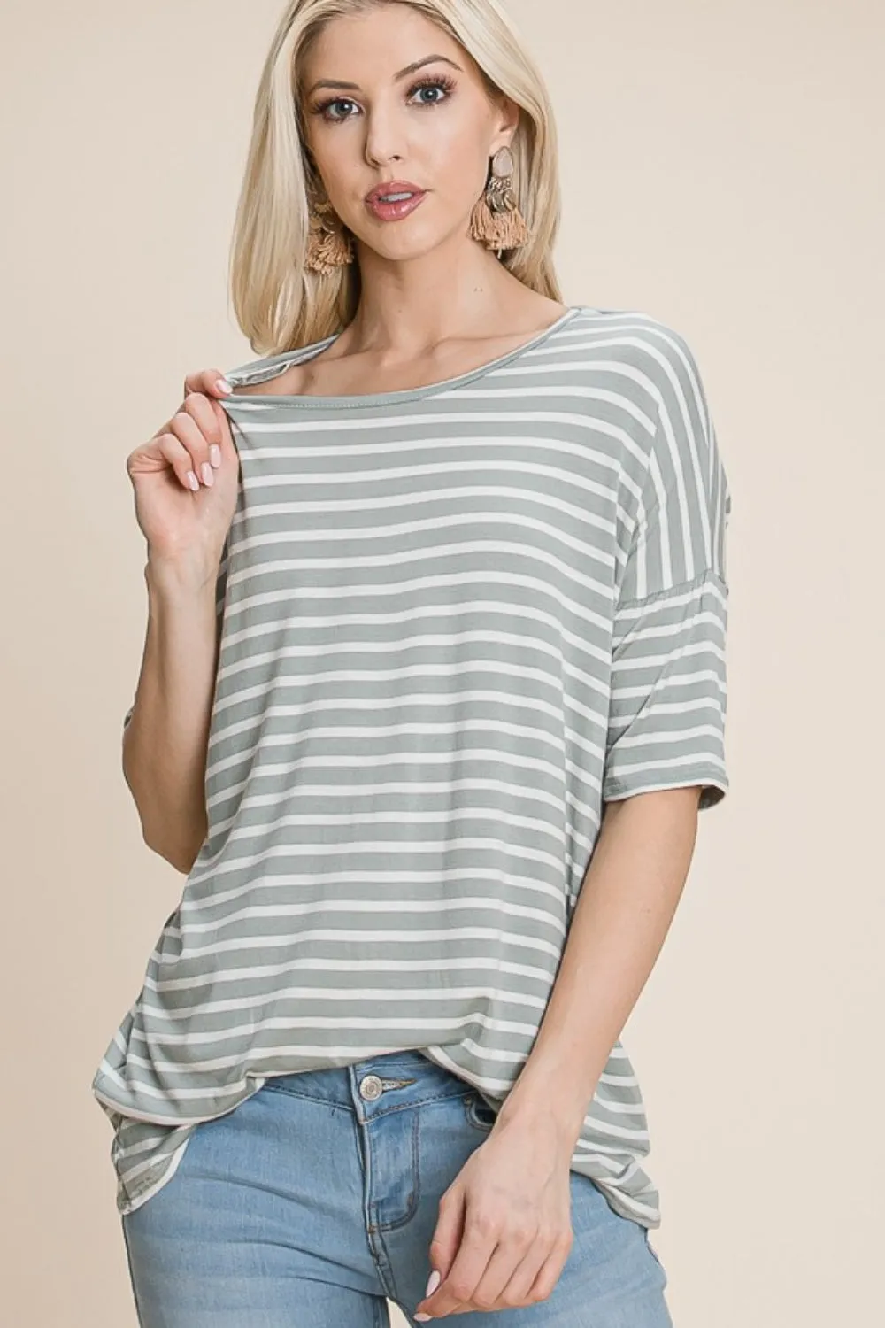 BOMBOM Striped Round Neck T-Shirt sold by Charming Charlie product image thumbnail 4