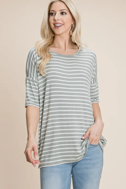 BOMBOM Striped Round Neck T-Shirt sold by Charming Charlie