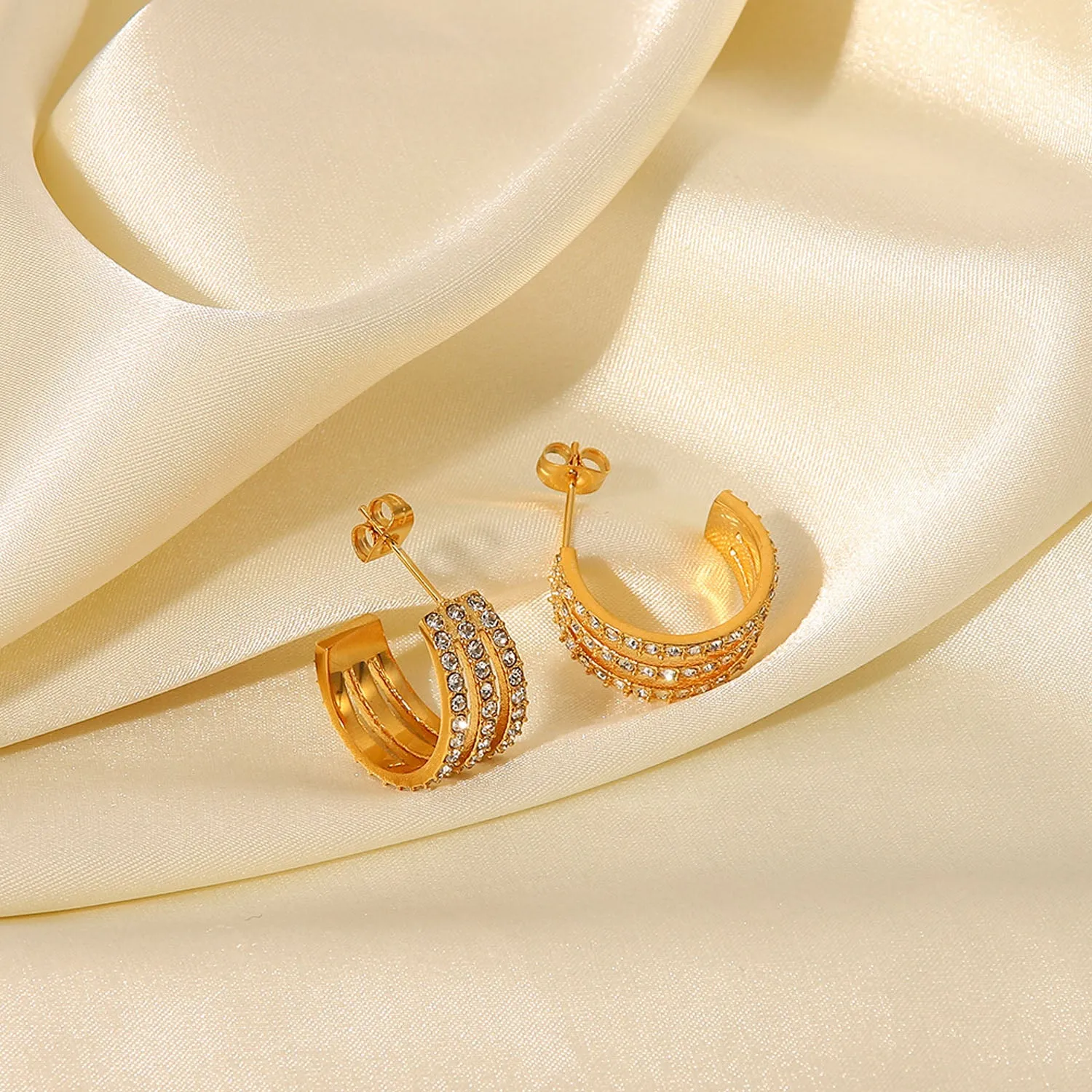 Stainless Steel Inlaid Zircon C-Hoop Earrings sold by Charming Charlie product image thumbnail 3