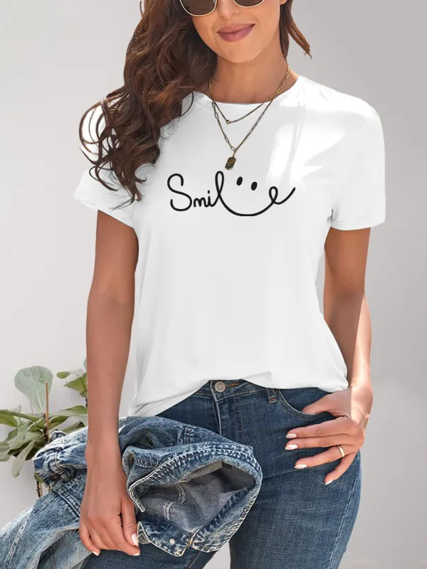 SMILE Round Neck Short Sleeve T-Shirt sold by Charming Charlie
