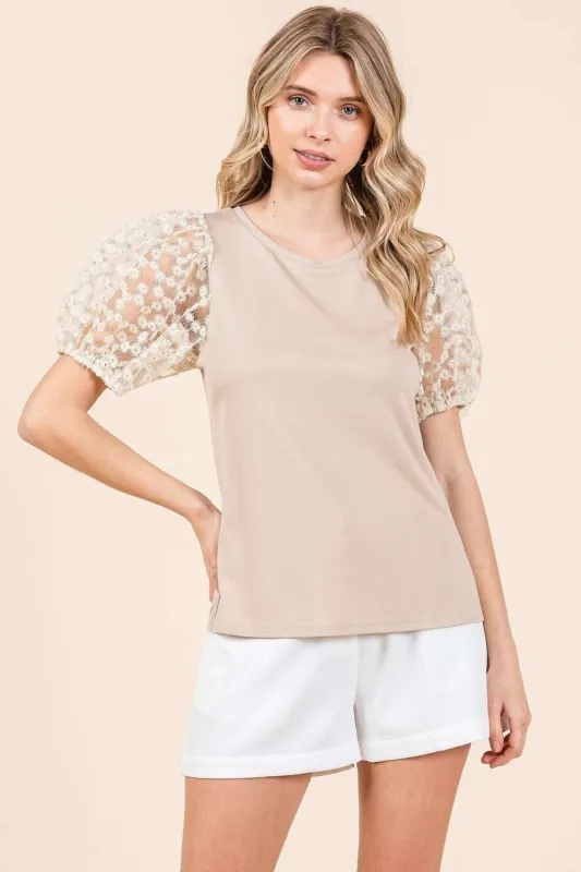 Mittoshop Round Neck Puff Short Sleeve Top sold by Charming Charlie