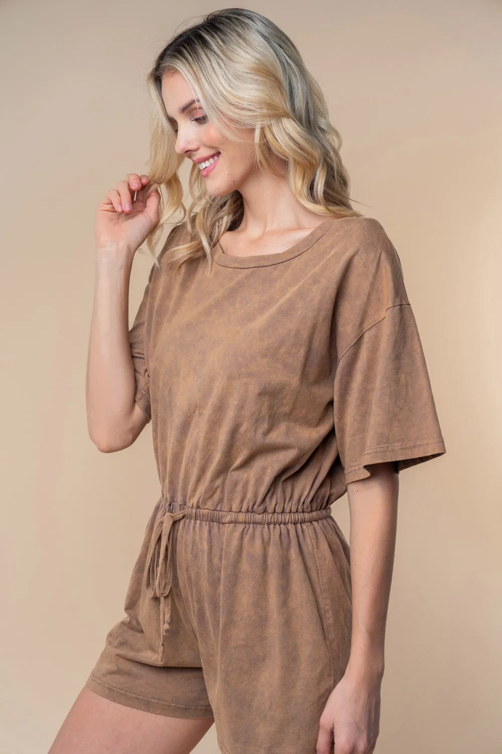 White Birch Full Size Short Sleeve Drawstring Romper sold by Charming Charlie product image thumbnail 3
