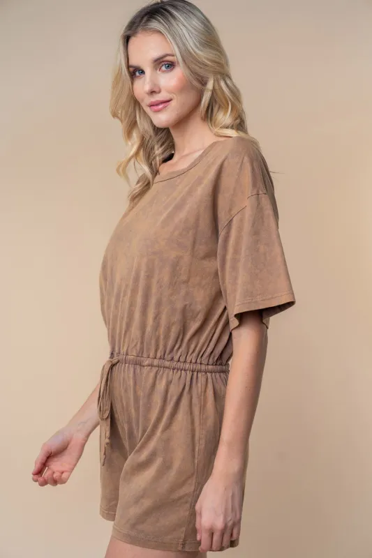 White Birch Full Size Short Sleeve Drawstring Romper sold by Charming Charlie