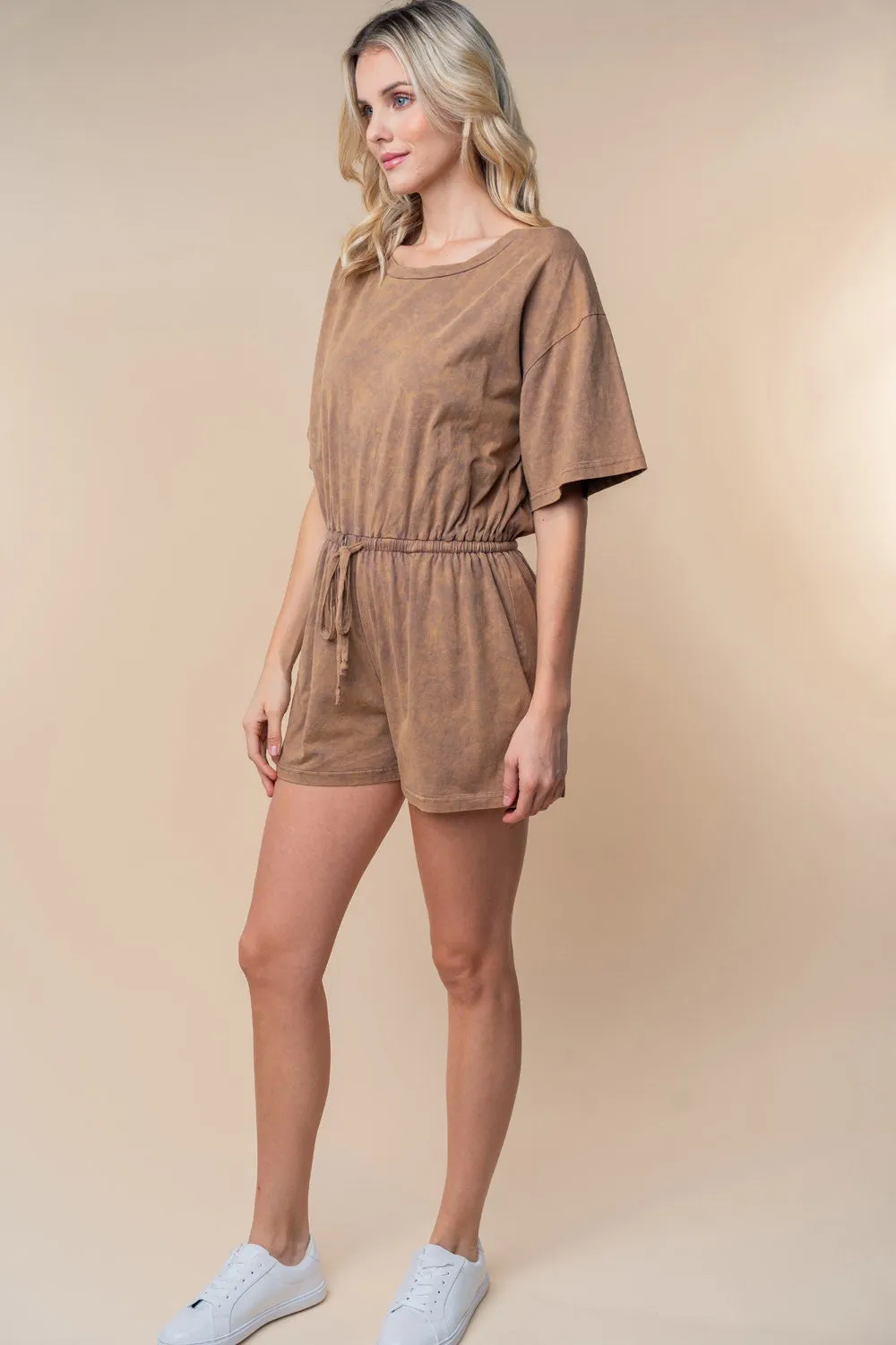 White Birch Full Size Short Sleeve Drawstring Romper sold by Charming Charlie product image thumbnail 4