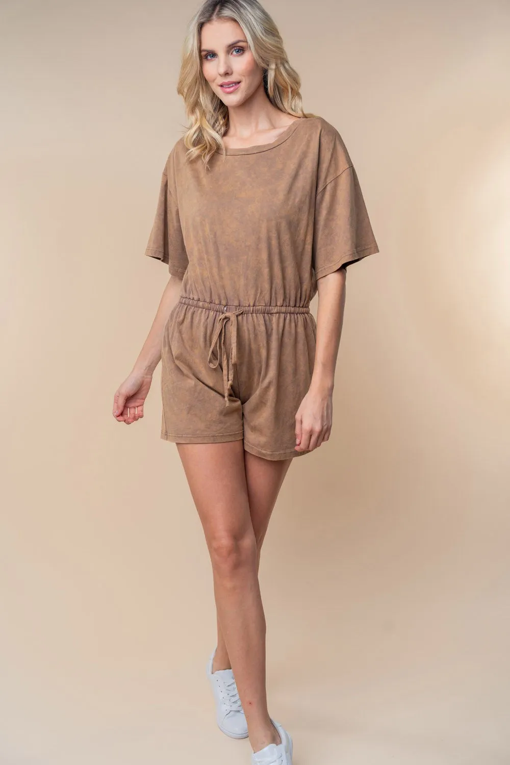 White Birch Full Size Short Sleeve Drawstring Romper sold by Charming Charlie product image thumbnail 5