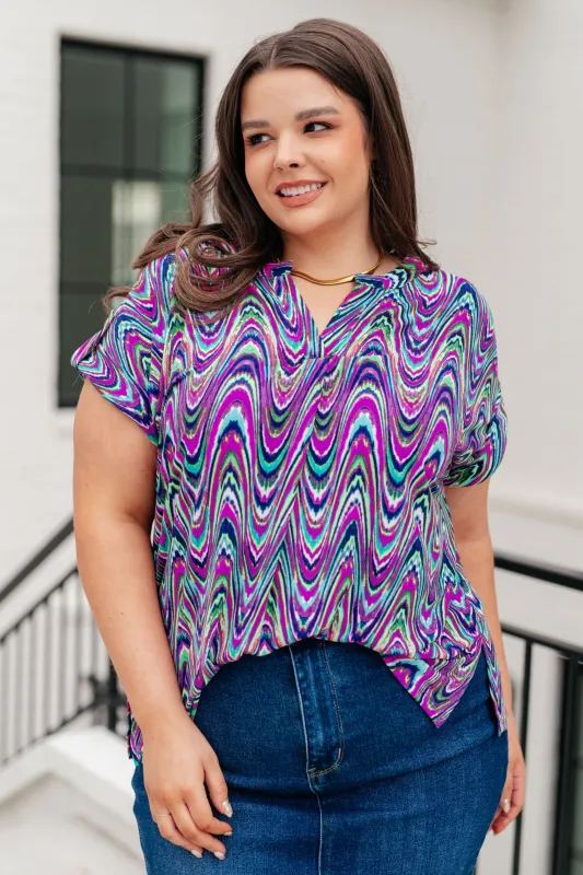 Lizzy Cap Sleeve Top in Purple Multi Marble sold by Charming Charlie