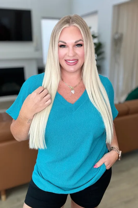 Trial and Error Textured V-Neck Blouse in Teal sold by Charming Charlie