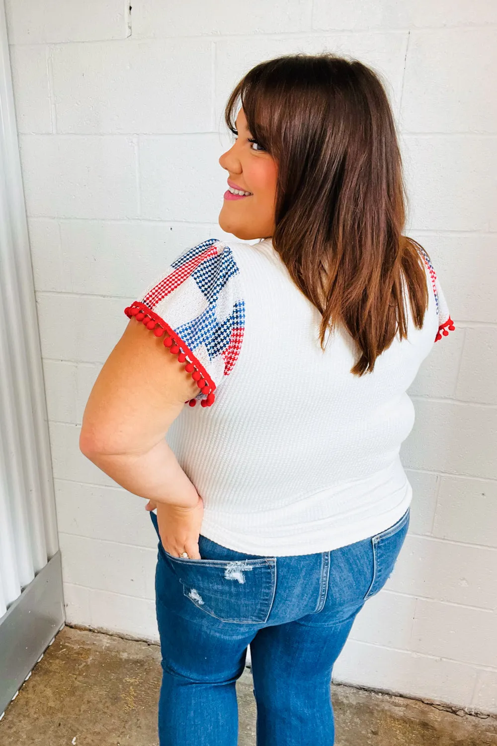 Patriotic Pom Pom Lace Flutter Sleeve Top sold by Charming Charlie product image thumbnail 4