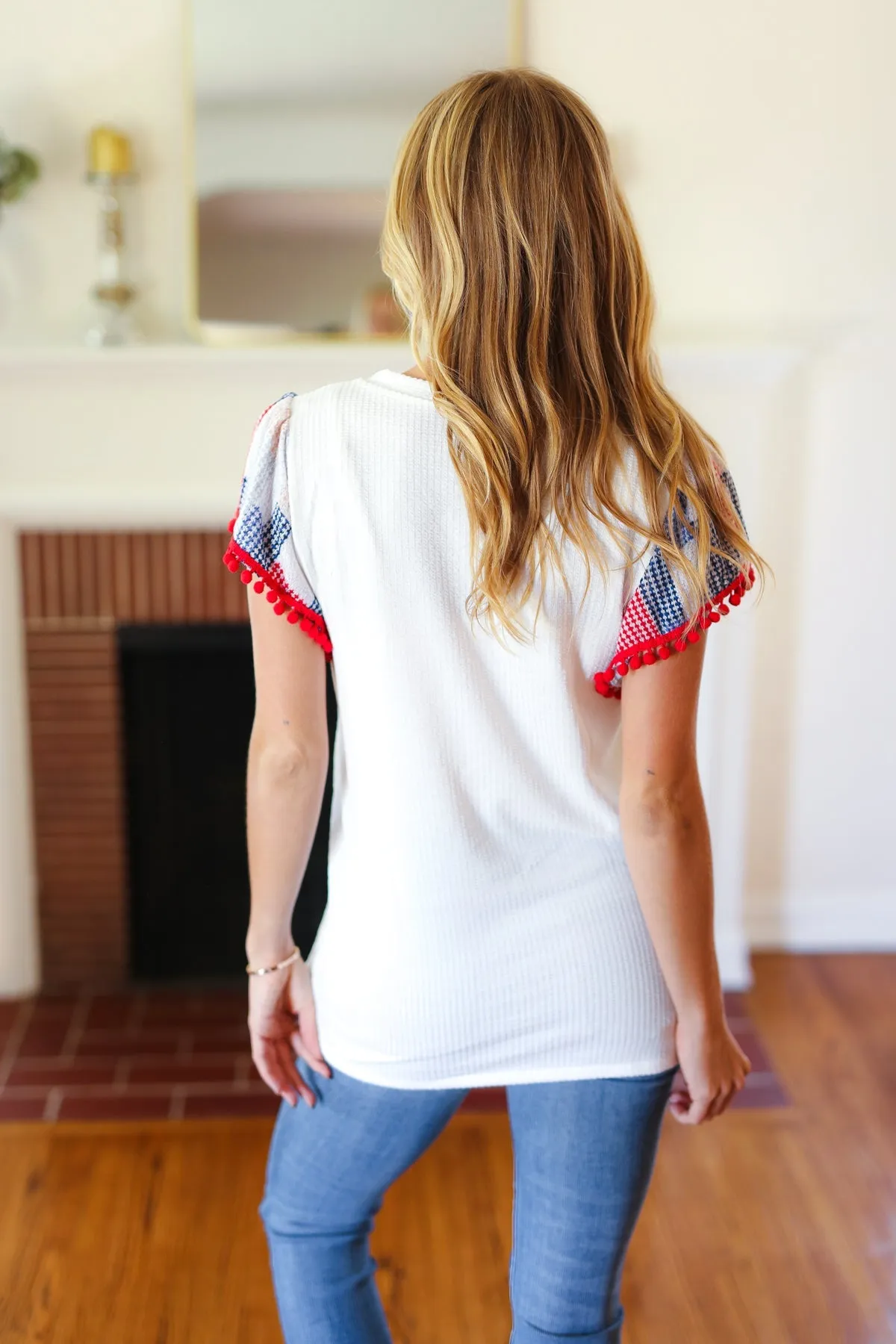 Patriotic Pom Pom Lace Flutter Sleeve Top sold by Charming Charlie product image thumbnail 2