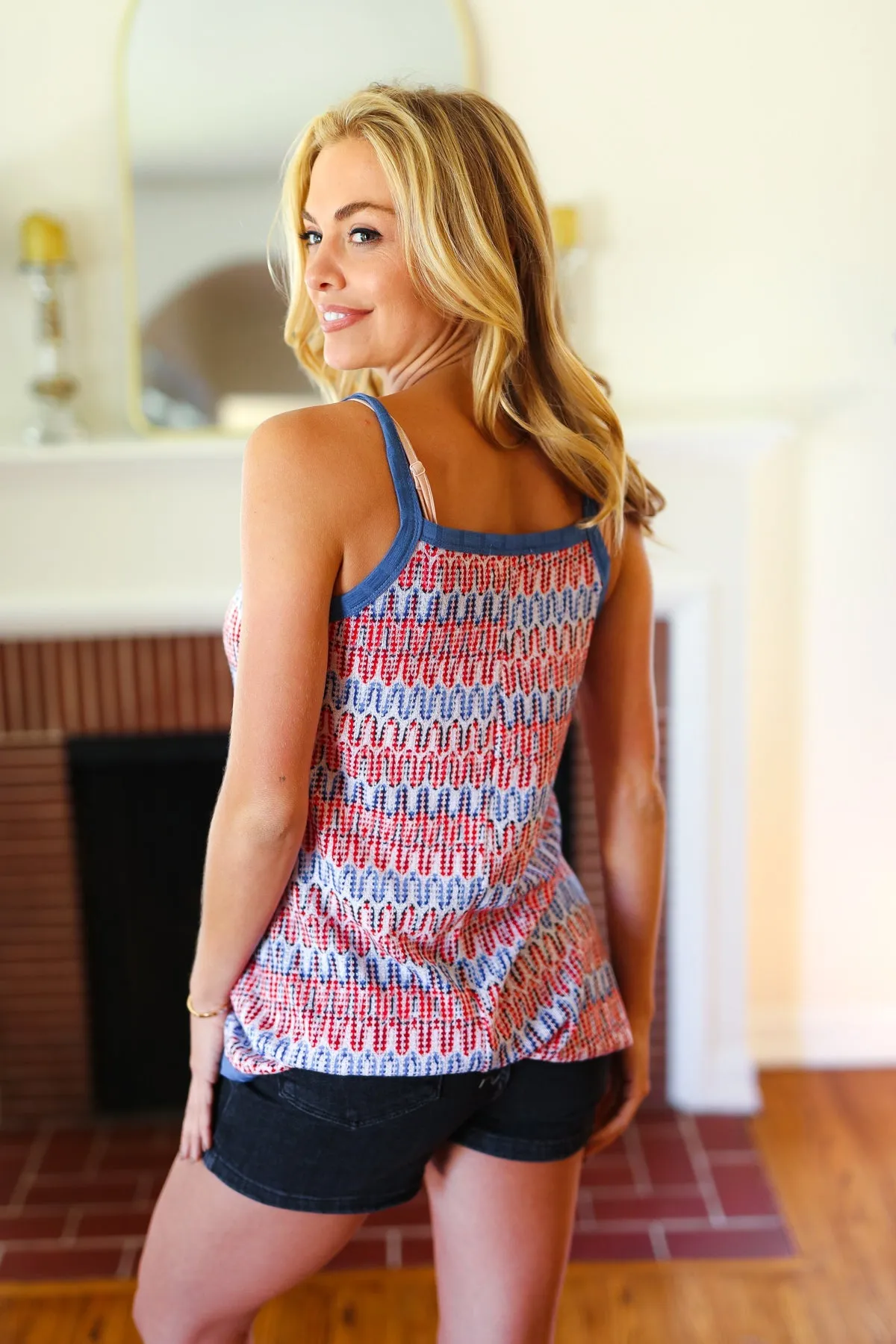 Red White & Blue Squiggly Striped Sleeveless Top sold by Charming Charlie product image thumbnail 2