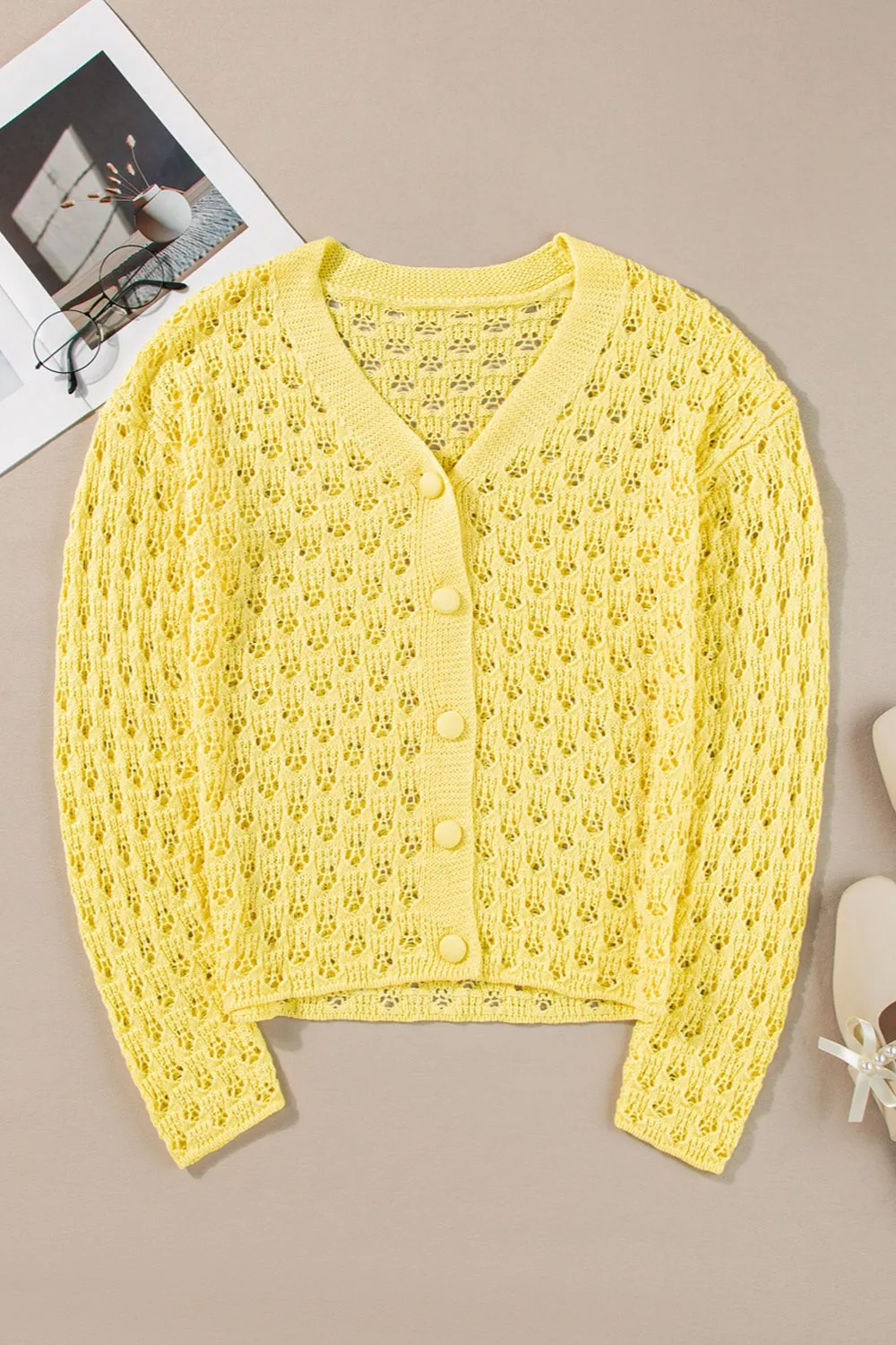 Openwork V-Neck Long Sleeve Cardigan sold by Charming Charlie product image thumbnail 3