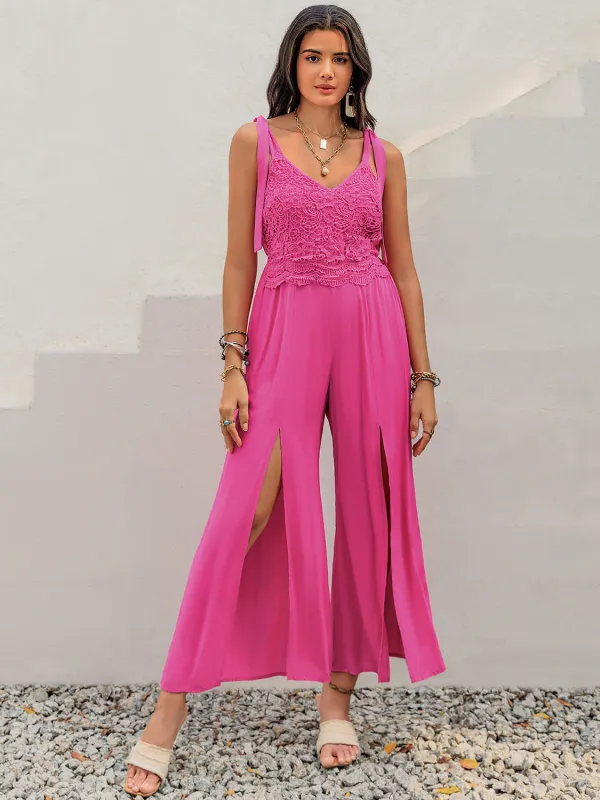 V-Neck Wide Strap Slit Jumpsuit sold by Charming Charlie