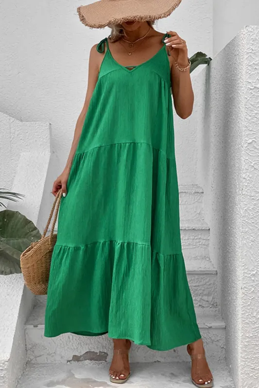 Tie-Shoulder Tiered Maxi Dress sold by Charming Charlie
