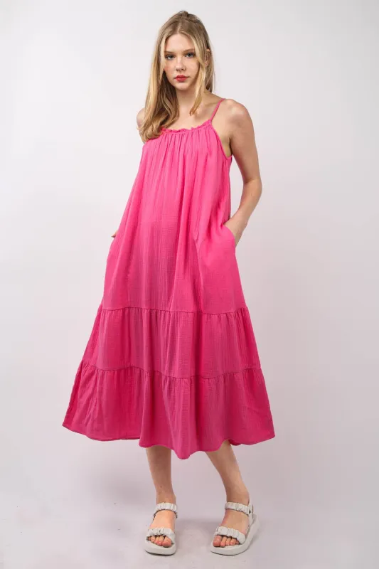 VERY J Ruffled A-Line Midi Cami Dress sold by Charming Charlie