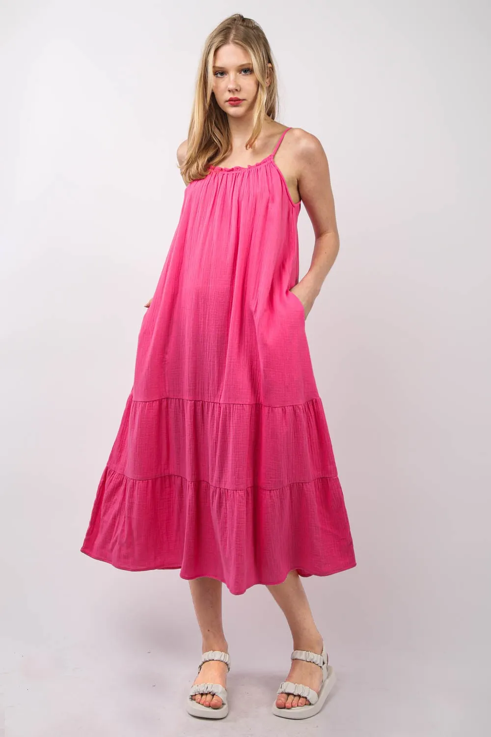 VERY J Ruffled A-Line Midi Cami Dress sold by Charming Charlie