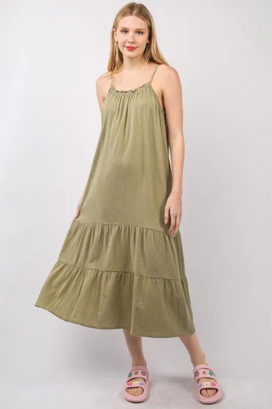 VERY J Ruffled A-Line Midi Cami Dress sold by Charming Charlie