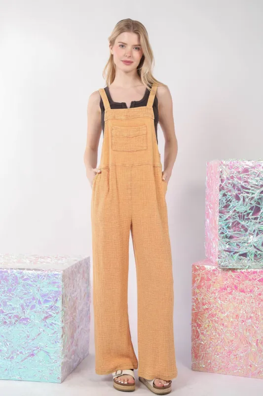 VERY J Texture Washed Wide Leg Overalls sold by Charming Charlie