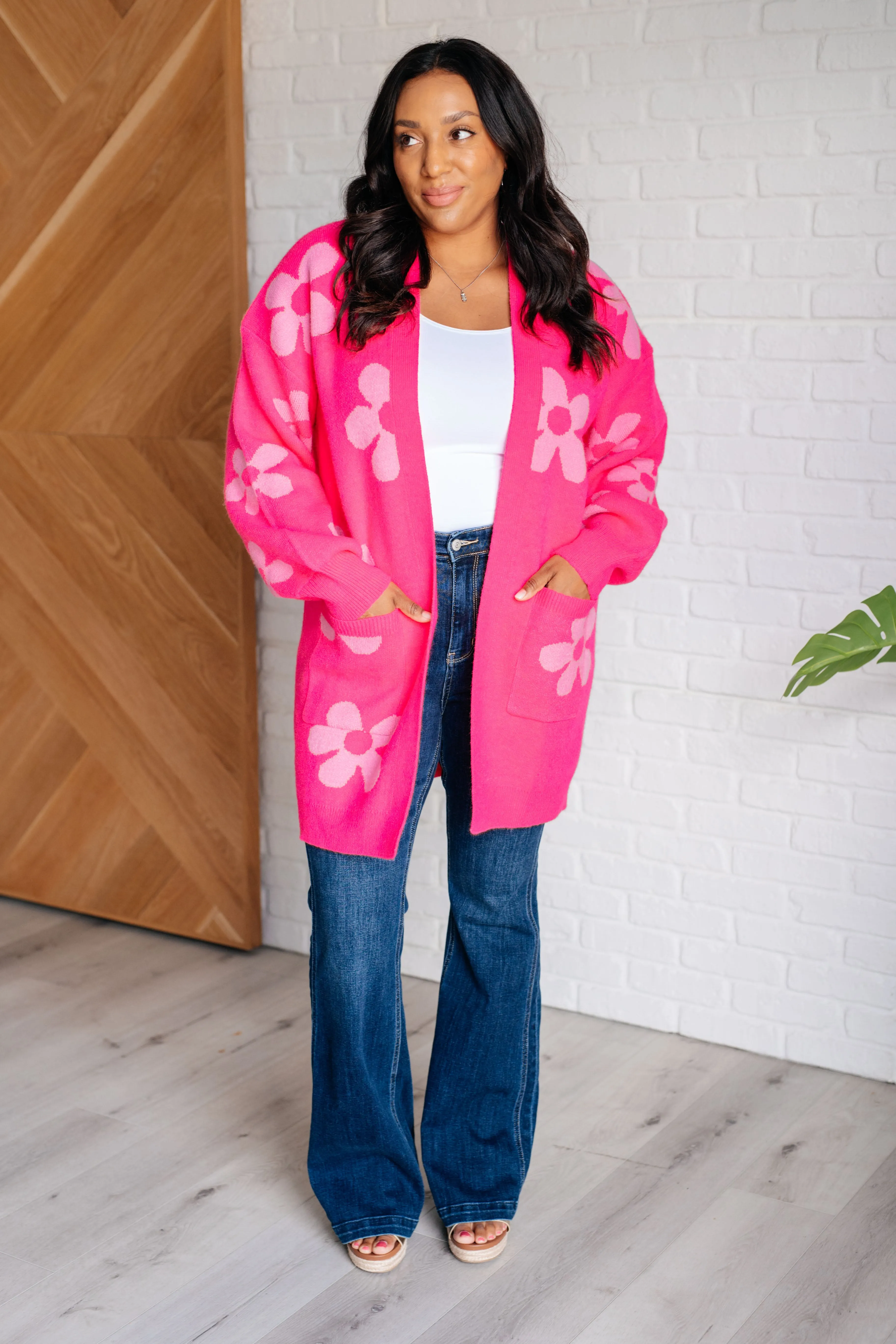 Enough Anyways Floral Cardigan in Pink sold by Charming Charlie product image thumbnail 3