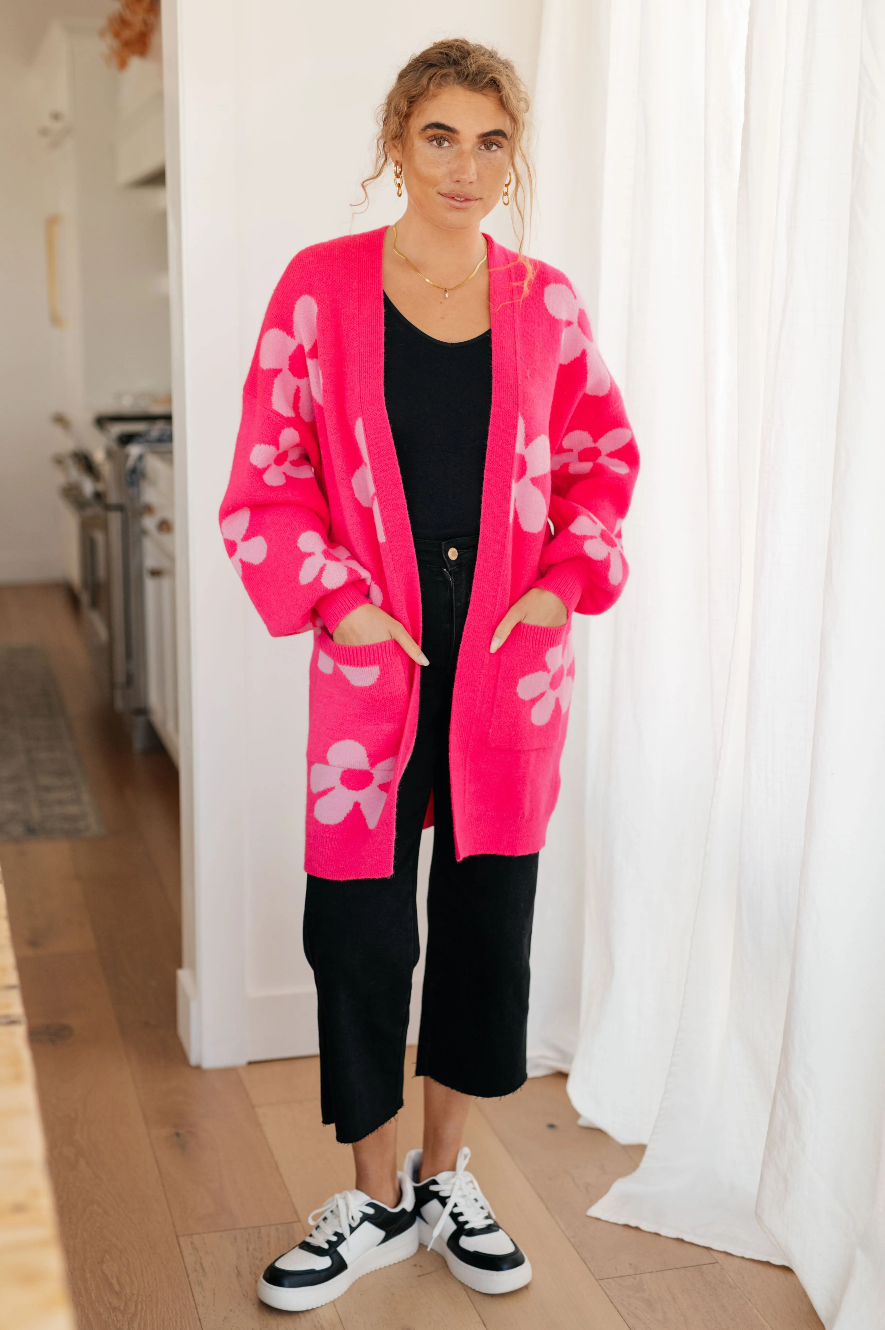 Enough Anyways Floral Cardigan in Pink sold by Charming Charlie product image thumbnail 4