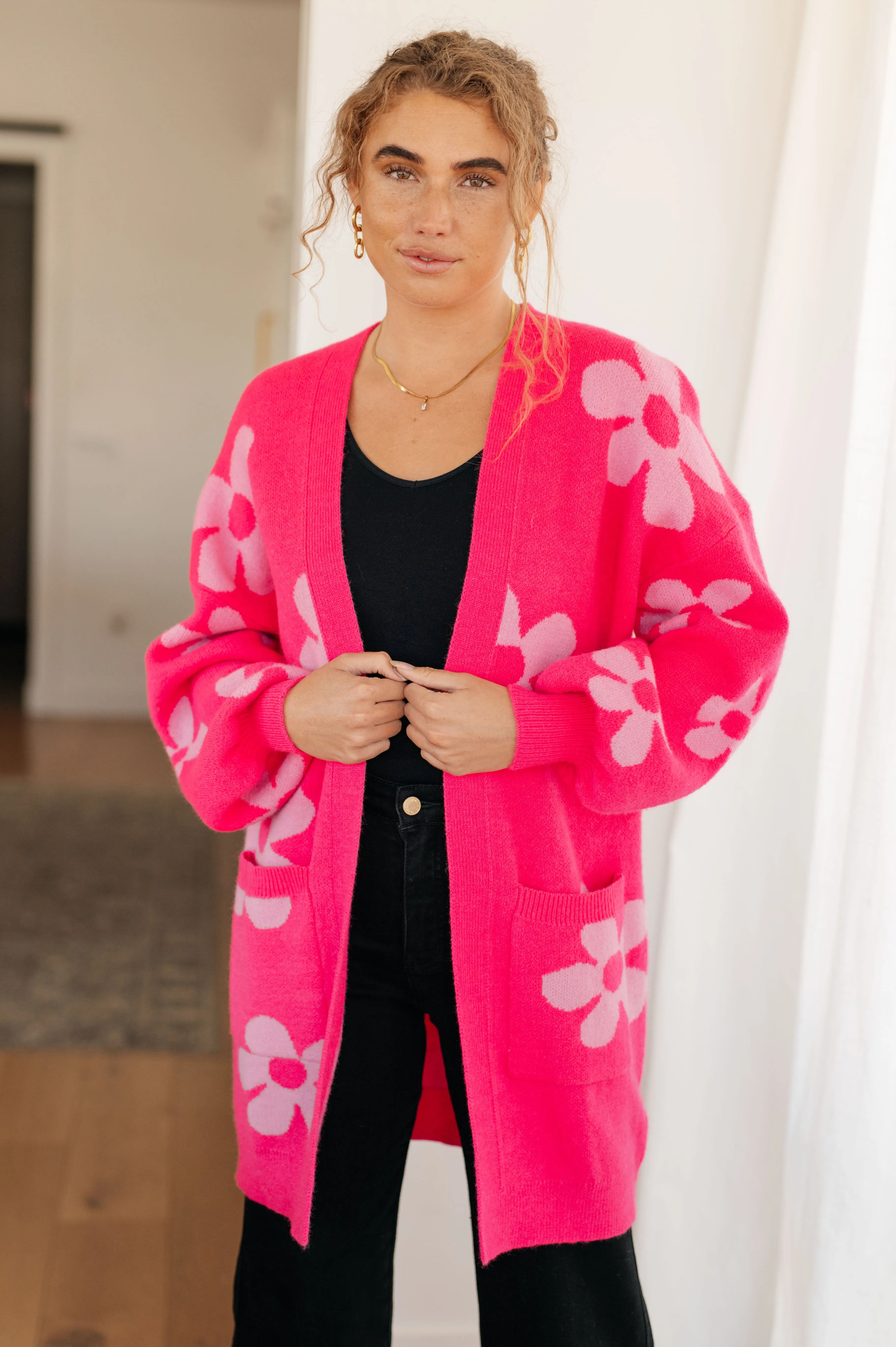 Enough Anyways Floral Cardigan in Pink sold by Charming Charlie product image thumbnail 2