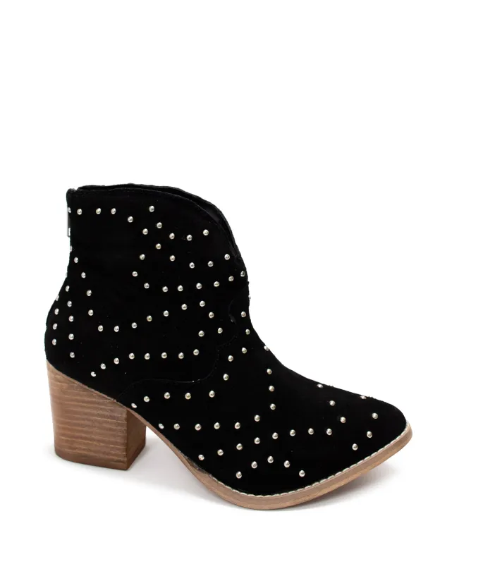 Twilight Studded Heeled Ankle Boot in Black sold by Charming Charlie