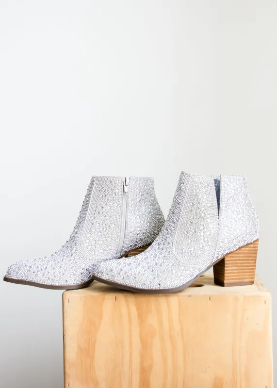 Shine Star Rhinestone Bootie in Silver sold by Charming Charlie