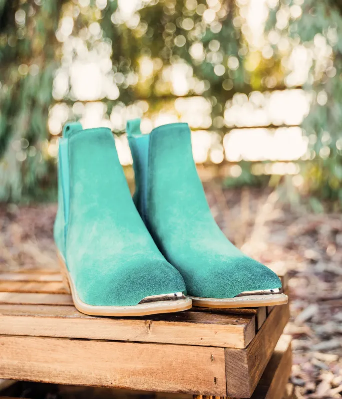 Wylie Suede Ankle Boot in Teal sold by Charming Charlie