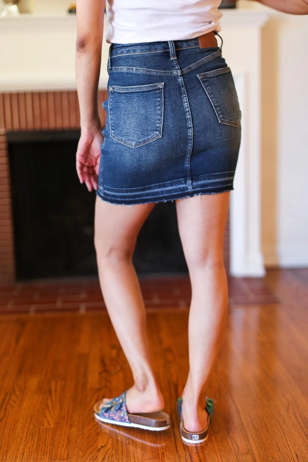 Judy Blue Dark Blue High Waist Release Hem Skirt sold by Charming Charlie product image thumbnail 3