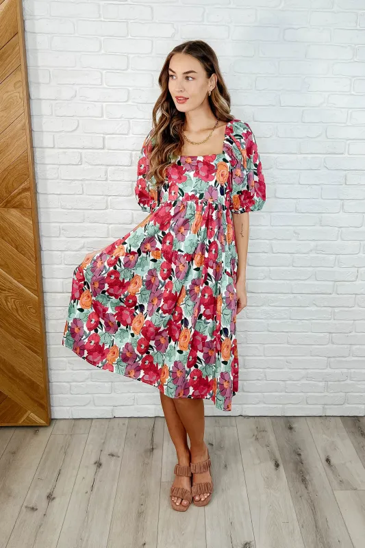 Dewdrop Blooms Puff Sleeve Floral Dress sold by Charming Charlie